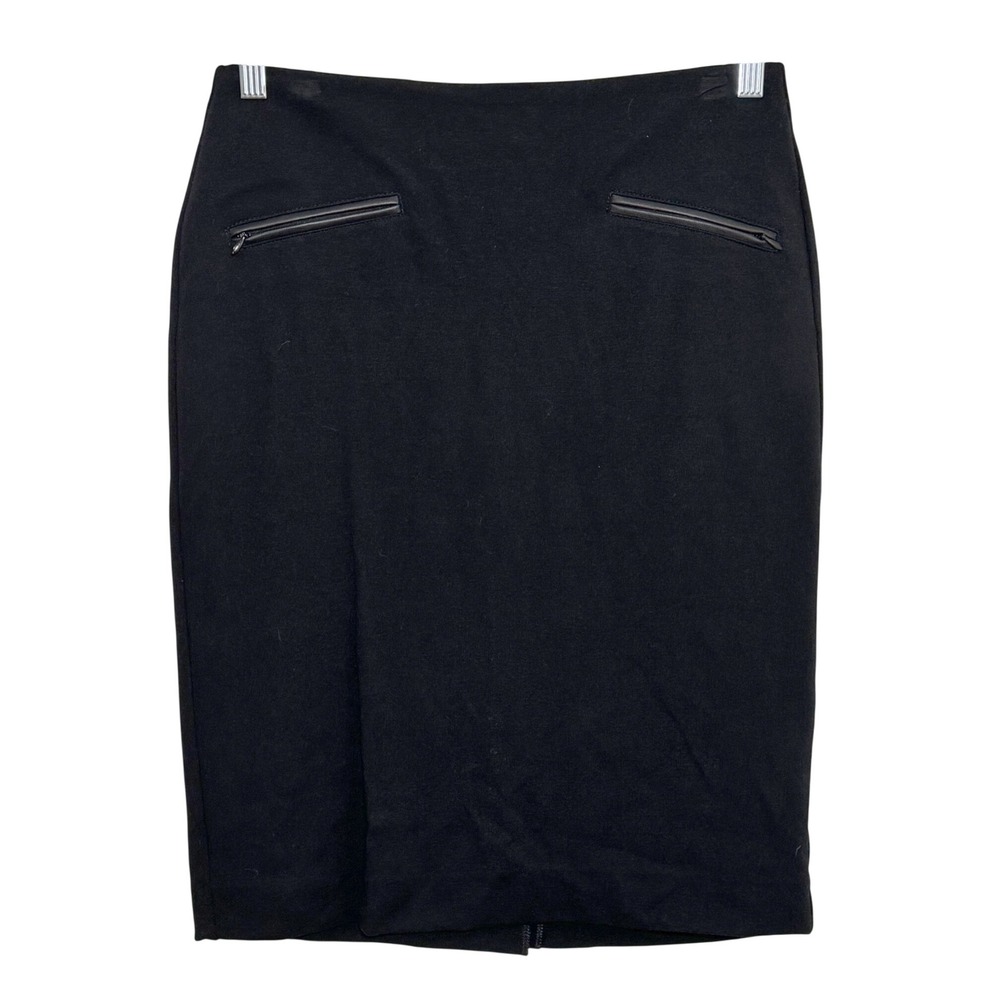 Talbots Pencil Skirt Black Faux Leather Trim Zip Pocket Women 4 Work Office Chic